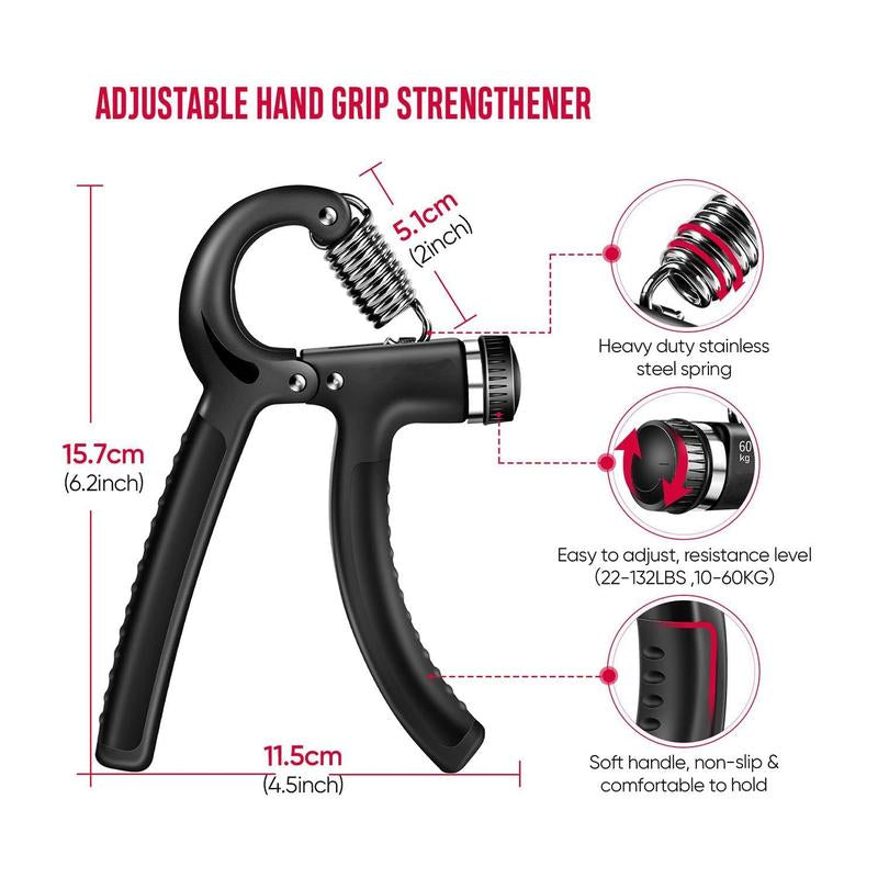Hand Grip Strengthener Kit ( 5- Pack)- Adjustable Resistance Trainer